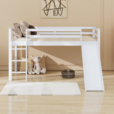 Low Loft Bed With Slide, Ladder, Safety Guardrails
