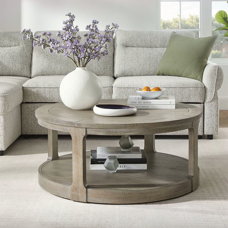 Grande table basse 40 pouces à 2 niveaux, Marron clair