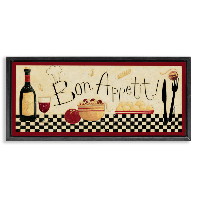 Bon Appetit Traditional Kitchen Framed Floater Canvas Wall Art by Dan Dipaolo kwp-939, Jet Black Floater Frame, 11" H x 25" W