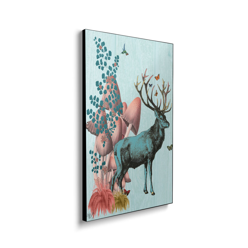 Toile en métal Steemplix - cerf turquoise dans la forêt de champignons par Fab Funky - impression d'art mural