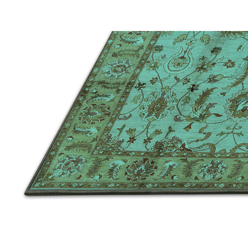 Tapis oriental en laine / polyester tissé à la machine en turquoise / brun, Rectangle 2 pi x 3 pi