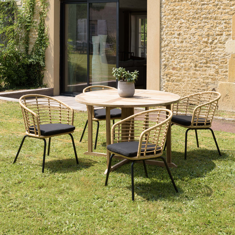 MacLaine 4 - Person Solid Wood Patio Dining Set Round Table with Cushions Included