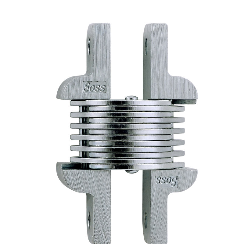 SOSS Model 106 surface mount hinge, maximum material thickness is 5/64", Satin Chrome