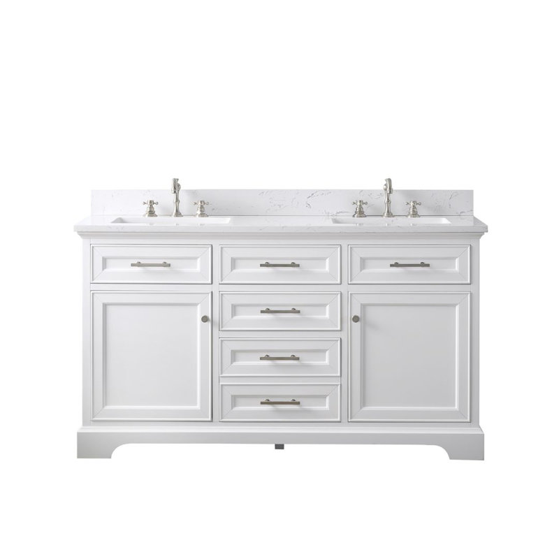 Thompson 60" W Double Vanity, White/Brushed Nickel