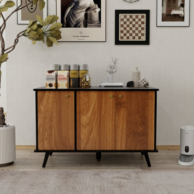 Large Cat Litter Box Enclosure With 3 Doors, Hidden Plug, Rounded Tabletop, Can Be Used As Side Table, Black And Walnut