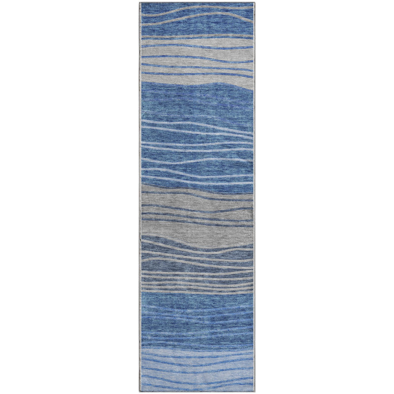 Premium Machine Washable Tweedy Blue Rug, Runner 2'3" x 7'6"