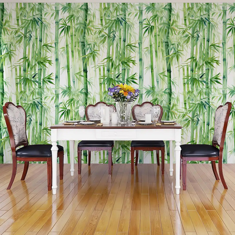 Rouleau de papier peint botanique aquarelle vert forêt Bamboo Premium