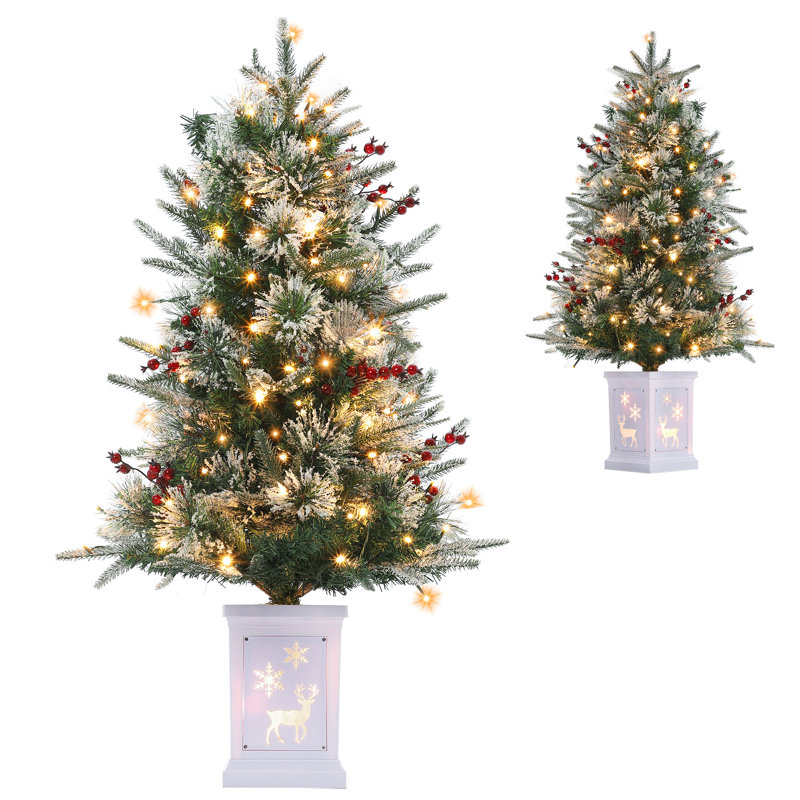 Arbre de Noël enneigé avec flocons de neige pré-éclairés, petit arbre de Noël artificiel avec base de wapiti et 78 lumières à DEL, 8 lumières articulées, arbre de Noël articulé, décorations de Noël pour le bureau à domicile