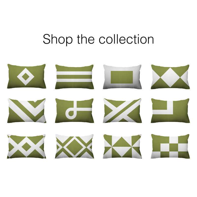 Coussin décoratif à motif géométrique intérieur / extérieur York, Vert olive