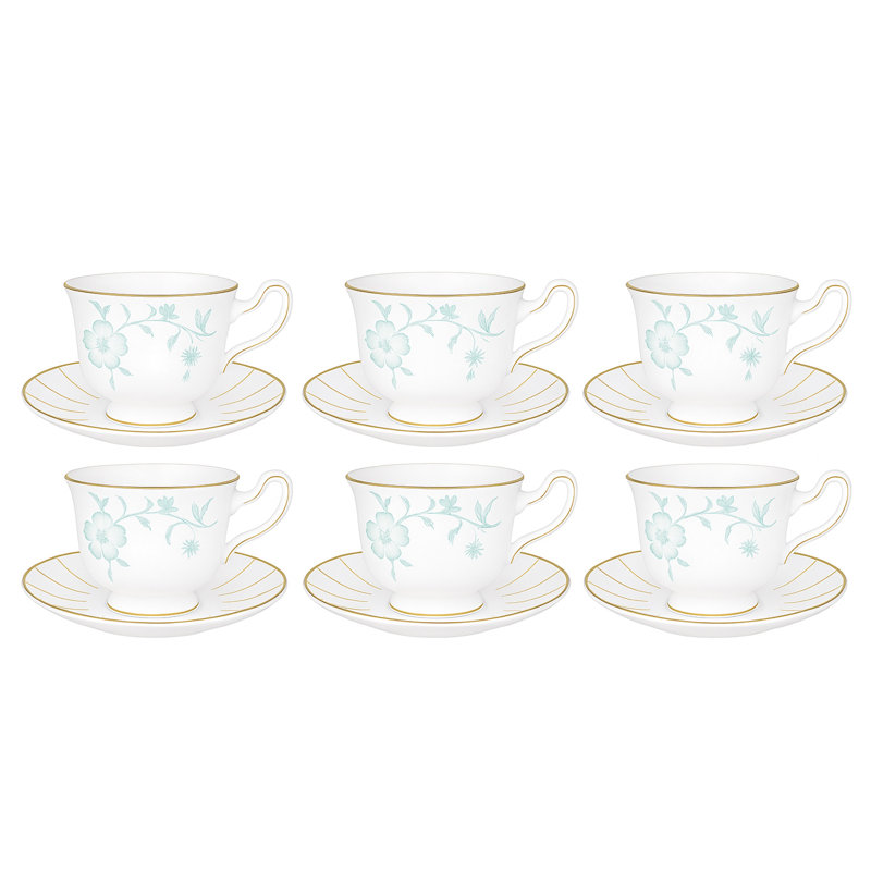 Ensemble de tasses à thé et soucoupes Jasmine Anne (ensemble de 6 - 230 ml)
