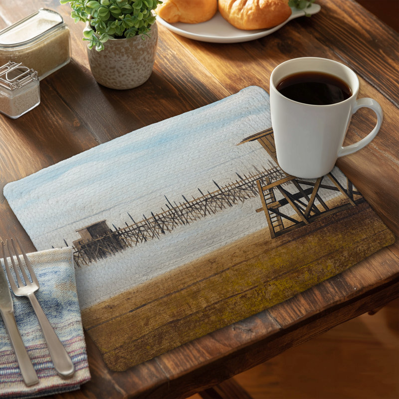 Coastal Sea Blue Braided Polyester Placemat - Beach Home Decor