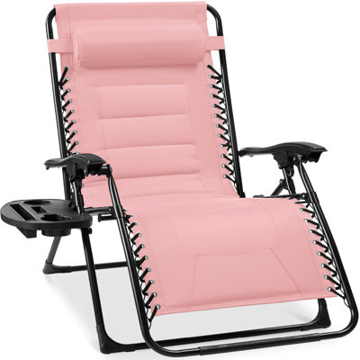  Très grand fauteuil rembourré pliant d'extérieur avec plateau latéral - rose bonbon