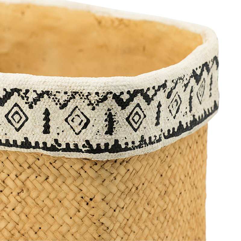 Rectangular Basket Planters Of 2 Brown Multi Cement With Geometric Trim For Indoor Outdoor Use, L:10.4X8.7X7.9 S:7.3X5.5X5.9 Inches, 12.1 Lbs Trimmed Indoors Or Outdoors,