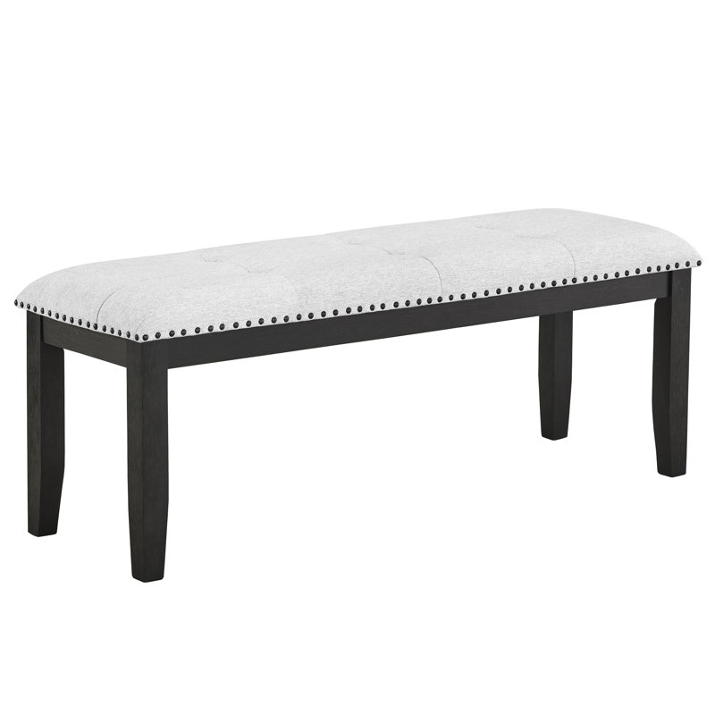 Modern Upholstered Dining Bench With Gray Fabric And Black Legs For Bedroom Grey Upholstery Finish Living Space