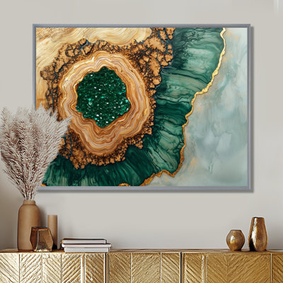 Abstrait émeraude et glissade sur bois rivière II - cristaux, art mural