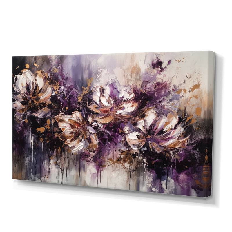 Rozamond - Œillet crème mauve sur fleur, H 24 po x l 32 po x P 1 po, Toile tendue