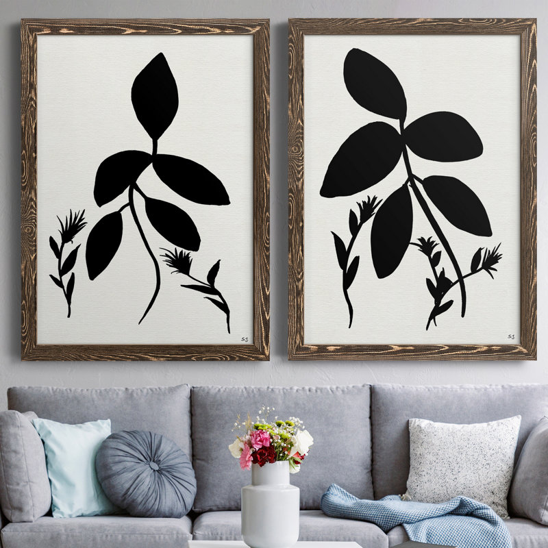 Silhouette Garden I - ensemble de 2 peintures sur toile encadrées, Noyer, H 20 po x l 34 po x P 1,5 po