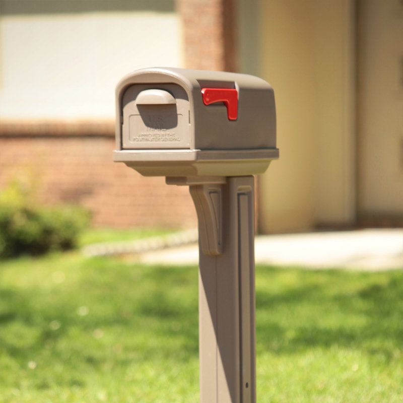 Mocha Medium Plastic Post Mount Mailbox with Composite Post