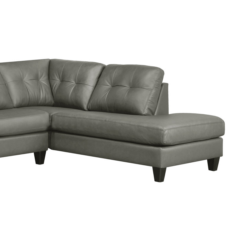 Aarah Upholstered L-Shaped Sectional, Right Hand Facing, Light Gray Genuine Leather