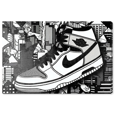 Shiny Black City Sneaker Canvas Sneaker Art Prints by Notoriart
