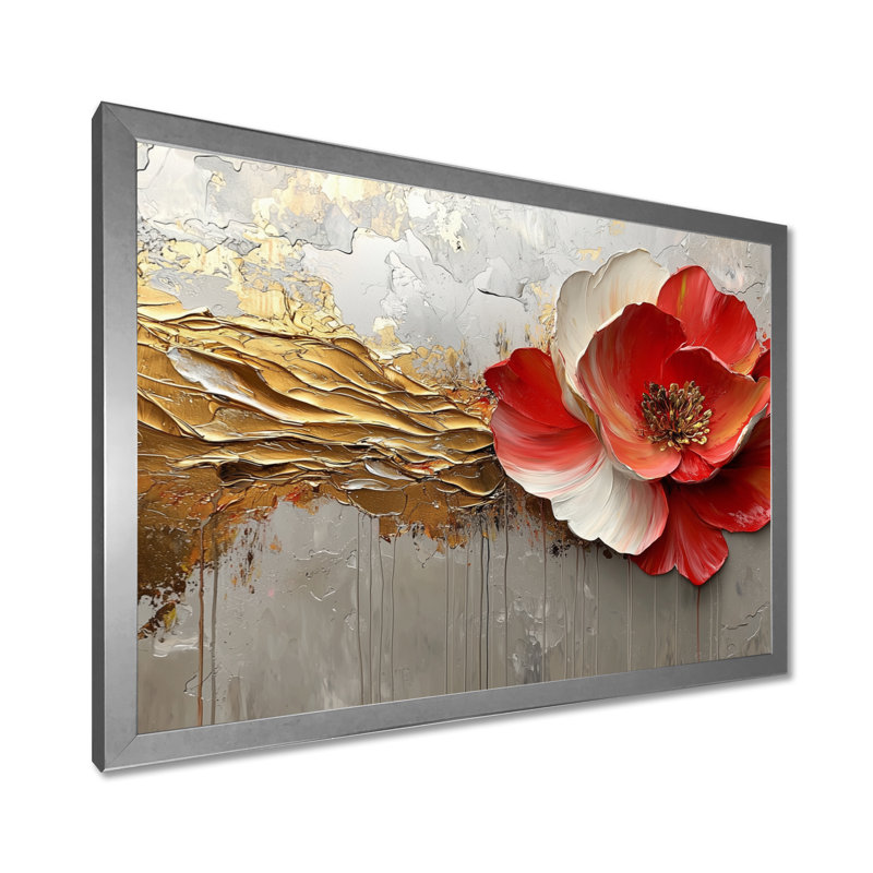 Muthiah - Floral Wall Art, Argent argent, Cadre simple, H 12 po x l 20 po