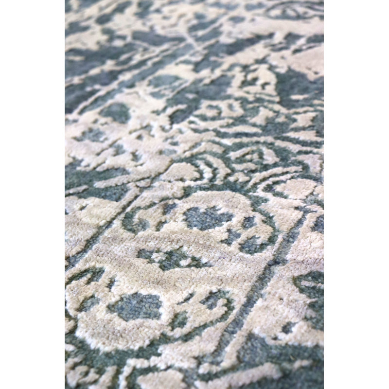 Flight Damask Area Rug in Blue/Taupe/Silver, Rectangle 8' x 9'7"