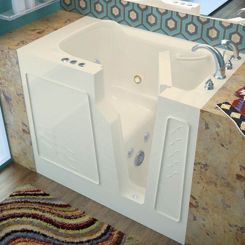 Prairie 45.75'' x 26'' Whirlpool Fiberglass Bathtub with Faucet, Biscuit, Right