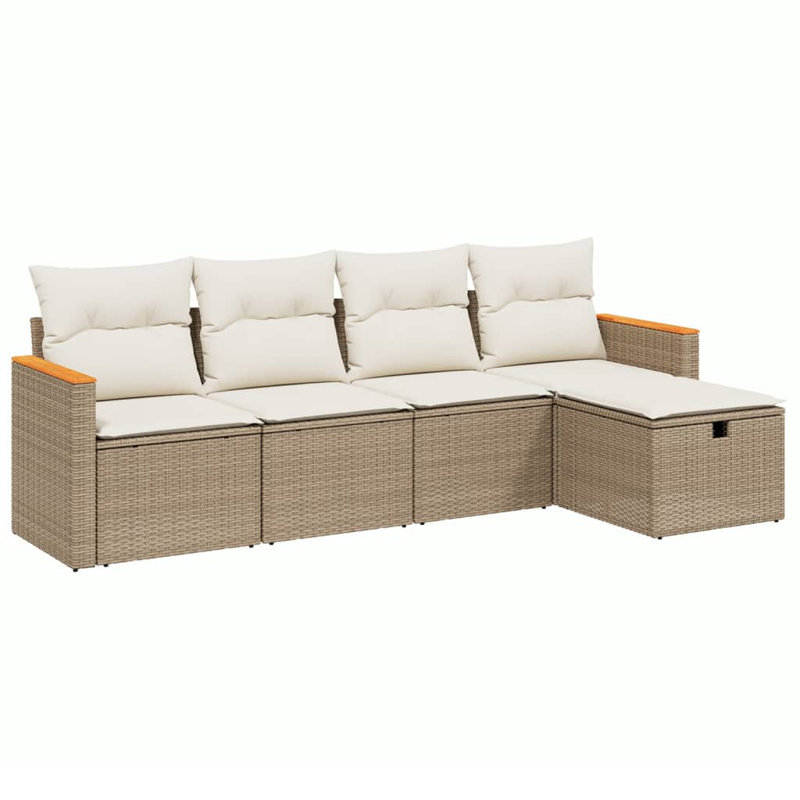 Ensemble de canapé de jardin en acier thermolaqué beige et rotin 5 pièces Vidaxl