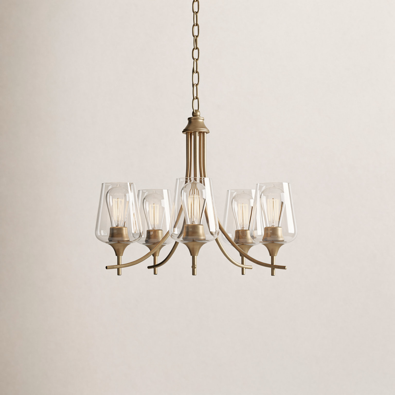 Breena 5-Light Chandelier, Warm Brass, Clear