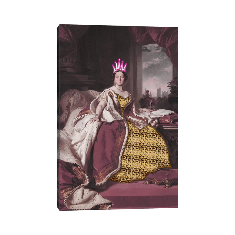 Queen Victoria With Neon Crown - Print on Canvas, 30.48cm H x 20.32cm W x 1.91cm D, Wrapped Canvas