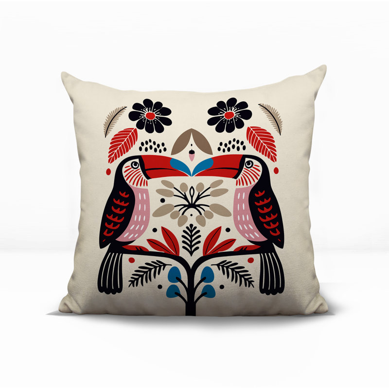 Oreiller carré réversible intérieur / extérieur Kuti Tucan, Carré 15 po, Rouge