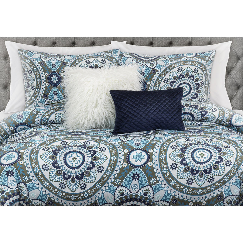 Ensemble d'édredon en microfibre bleu / gris 5 pièces, Édredon grand + 4 pièces supplémentaires