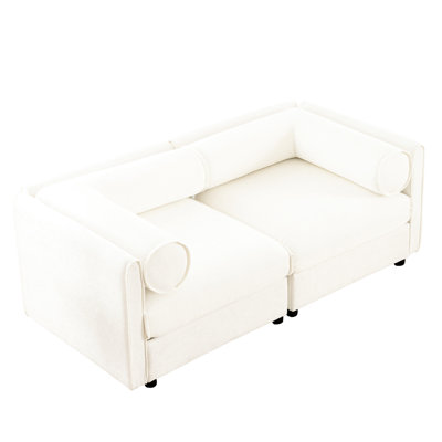 White Chenille 2 With Storage Facility, Modern , Cylindrical And For A Comfortable Experience, Living Room Furniture Option In Fabric, Ergonomic , Space Saver
