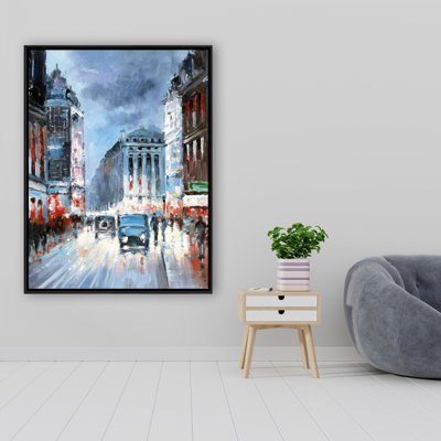 Abstrait, ville rouge et bleue, reproduction sur toile