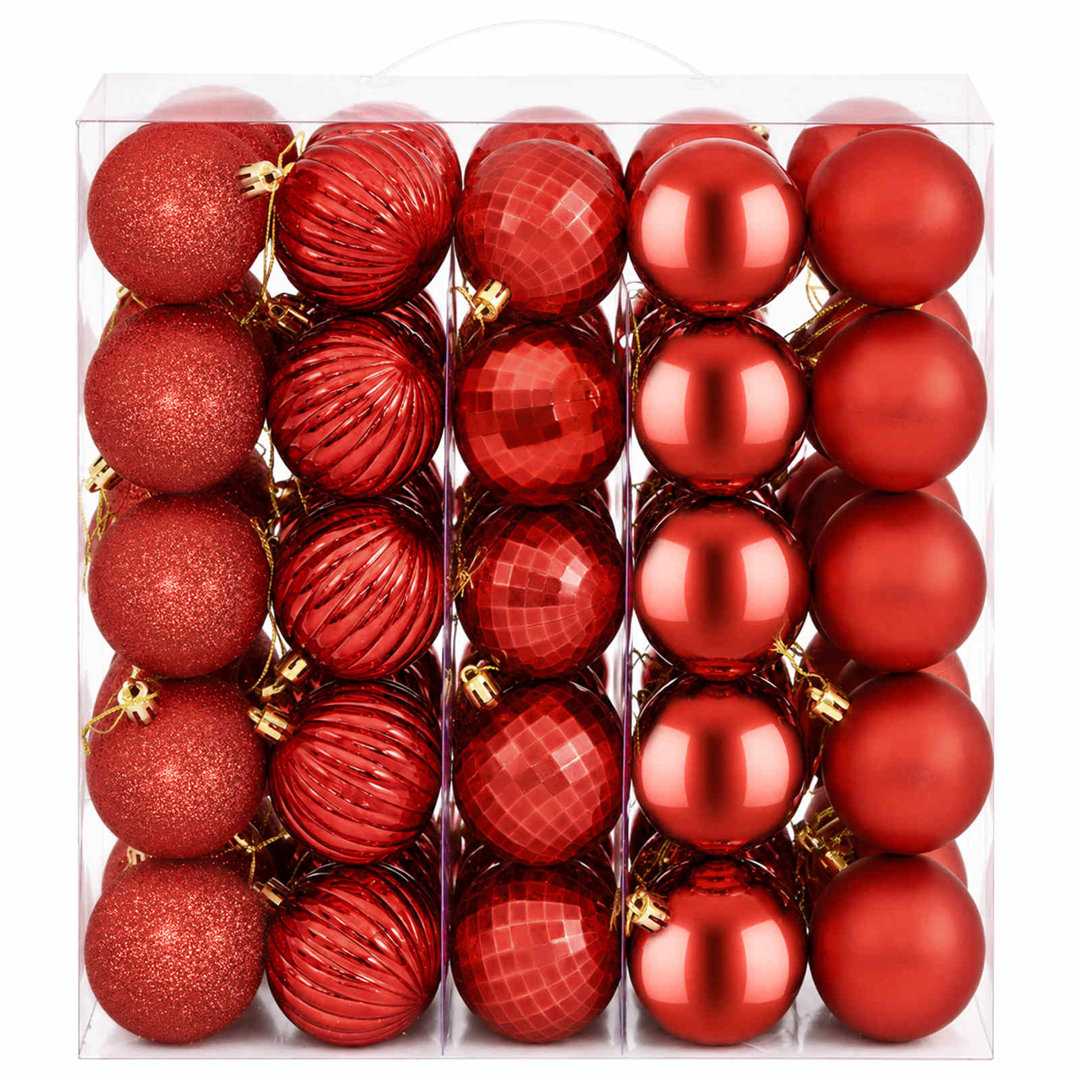 VIDAXL 75 Piece Christmas Ball Set, 6 cm Shatterproof Polystyrene Ornaments in Red for Festive Holiday Tree Decorating - Image 3