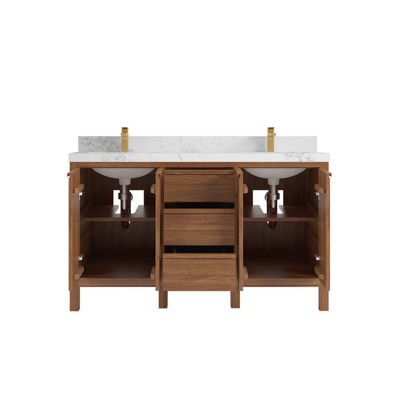 60 po Elizabeth X P 22 po D Meuble-lavabo double en quartz naturel foncé avec quartz, 2 à Calacatta Nuvo