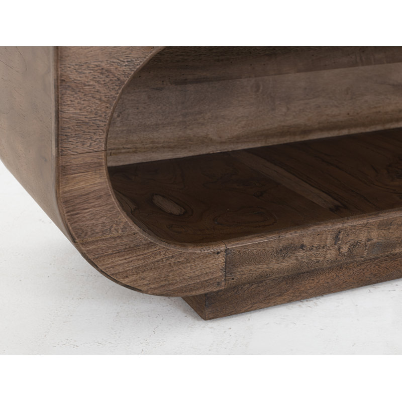 Wooden bench with a cushioned seat and open storage underneath., Brown, Brown