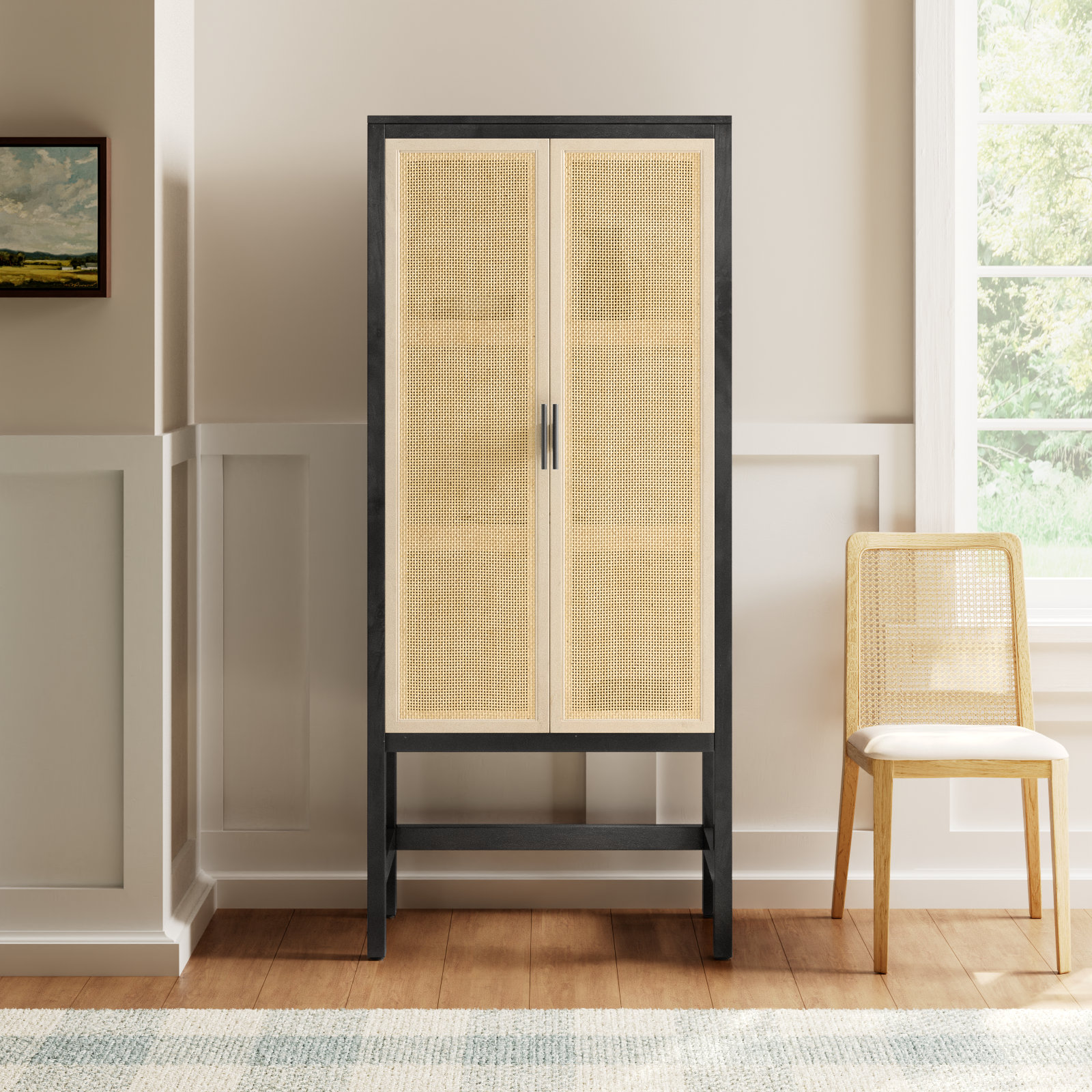Boudreau Solid Wood Storage Cabinet, Washed Black/Natural Mango