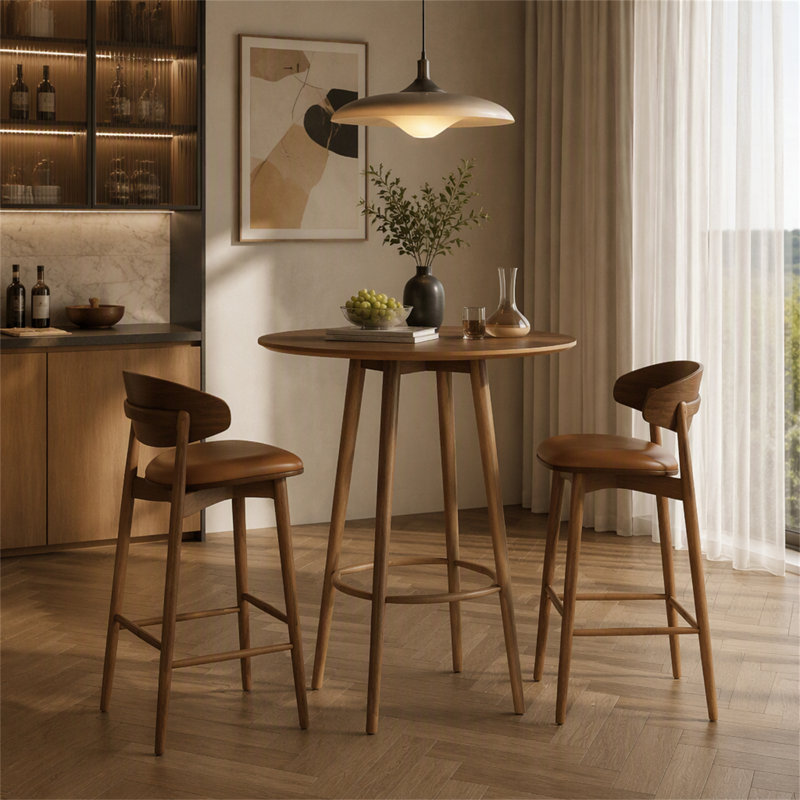 39.37"H Round Bar Table, Solid Wood Bistro Table with Sturdy Frame
