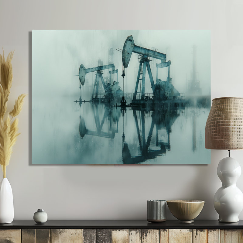 Gris gris Petrochemical Winter Texas Oil Rigs - Oil Rigs / Fields Wall Art Living Room, Canevas, H 16 po x l 32 po x P 1 po