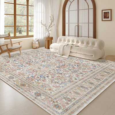 Vintage Persian Area Rug, Floral Oriental Carpet with Non-Slip Backing, Stain-Resistant Durable Rug for Entryway, Living Room, Bedroom, Dining Room (Multiple Sizes)