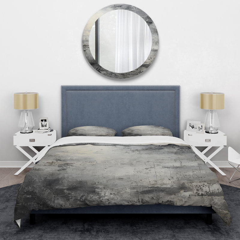Minimalisme gris Lunar Surface 4 - Ensemble de housse de couette Tachisme, Housse de couette pour grand lit