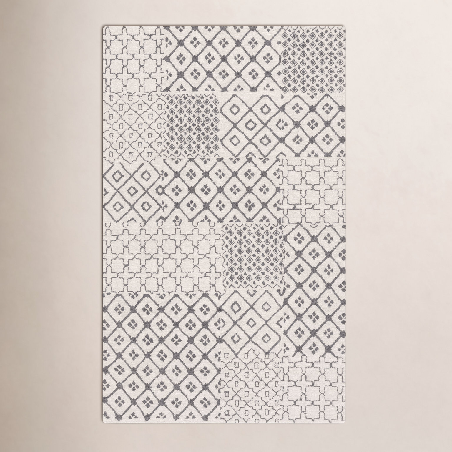 Hand-Tufted Geometric Wool Cotton Rug, Rectangle 5' x 8'