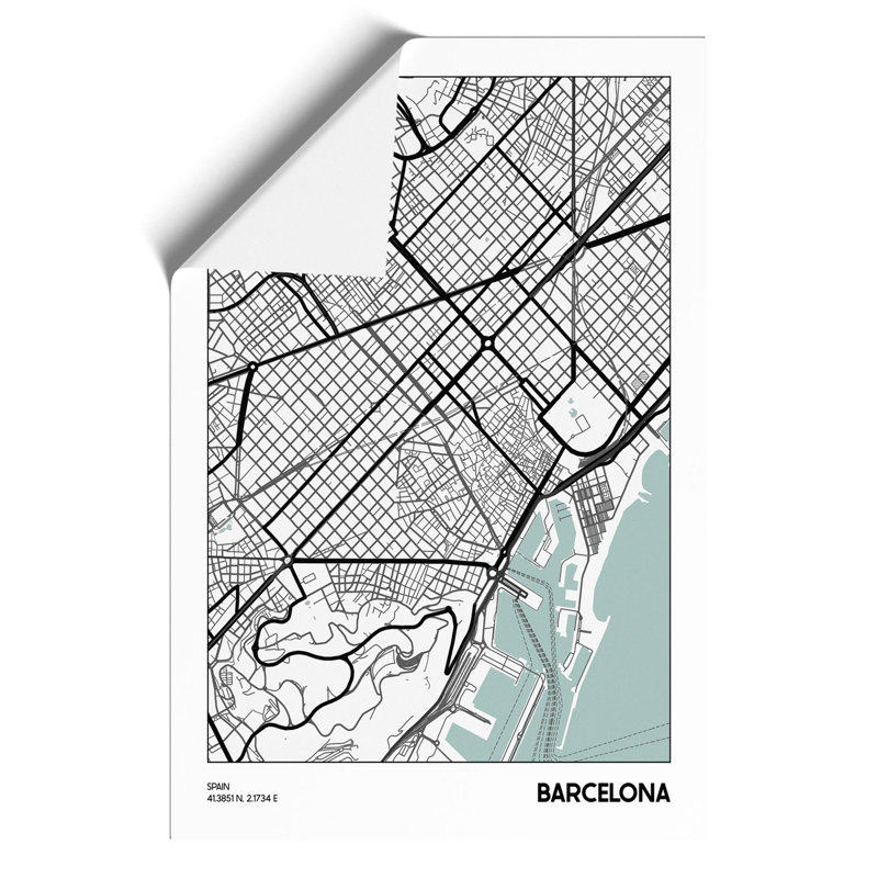 Map Barcelona Spain - Unframed Graphic Art, 59cm H x 42cm W x 0.1cm D