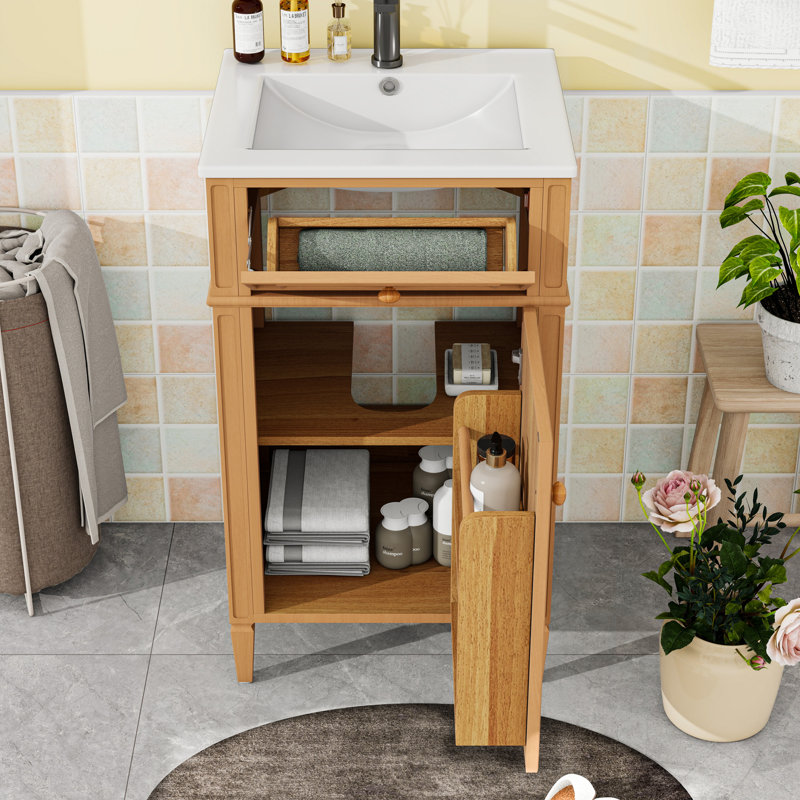Meuble-lavabo de salle de bain avec lavabo, tiroir inclinable et tablette réglable