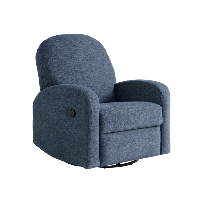Hallstead 37.4" Wide Modern Super Soft Swivel Rocking Manual Pull Recliner, Blue