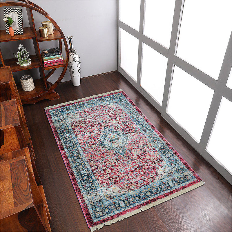 Crayton Machine Made Polyester Area Rugs - Rectangle, Red Colour, Oriental Design, Low Pile Machine Made Area Rugs for Living Room, Bed Room