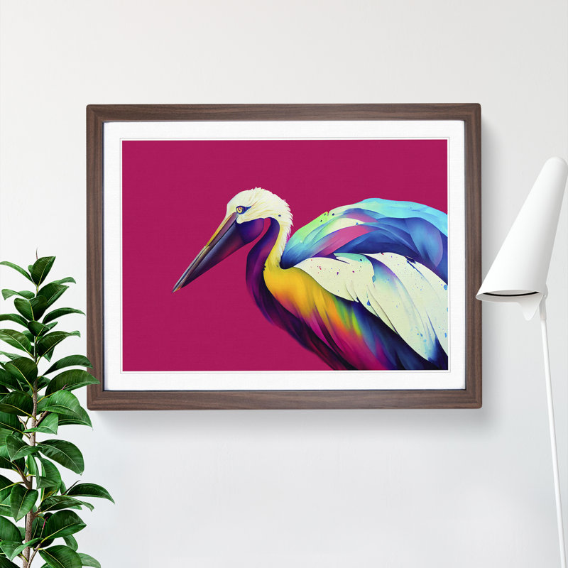 XH1022-6866X Pelican - Single Picture Frame Painting, 46cm H x 64cm W x 2cm D, Walnut Framed
