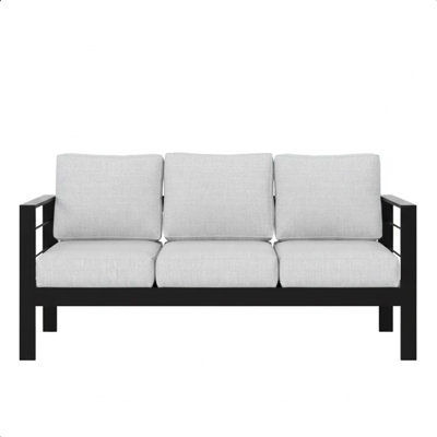 Patio de 73 pouces en aluminium toutes saisons avec 3 sièges, coussins gris épais, structure rouille, hydrofuge, assise extérieure de 73 minutes avec cadre noir 73 po et résistance commerciale, charge de 900 lb, facile