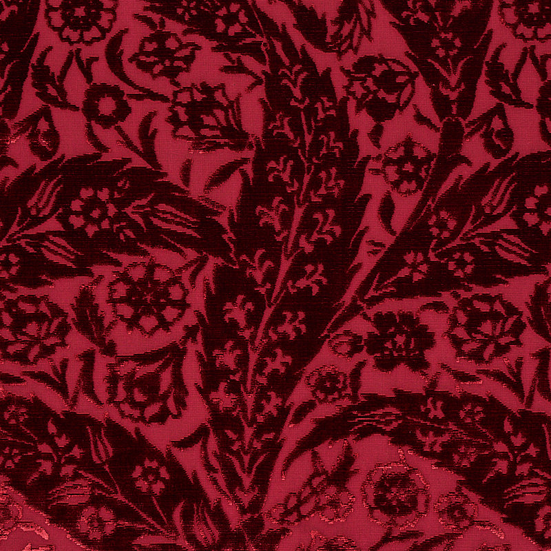 Saz Paisley Silk Velvet Fabric, Burgundy